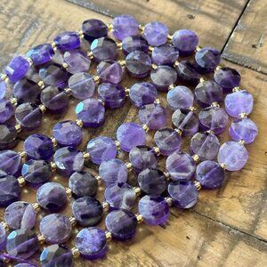 Faceted Flat Round Amethyst Bead Strand - 10mm